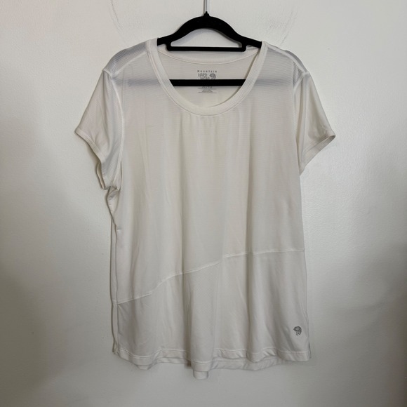 Mountain Hardwear Tops - Mountain Hardwear WickQ White Striped Short Sleeve T-Shirt XL